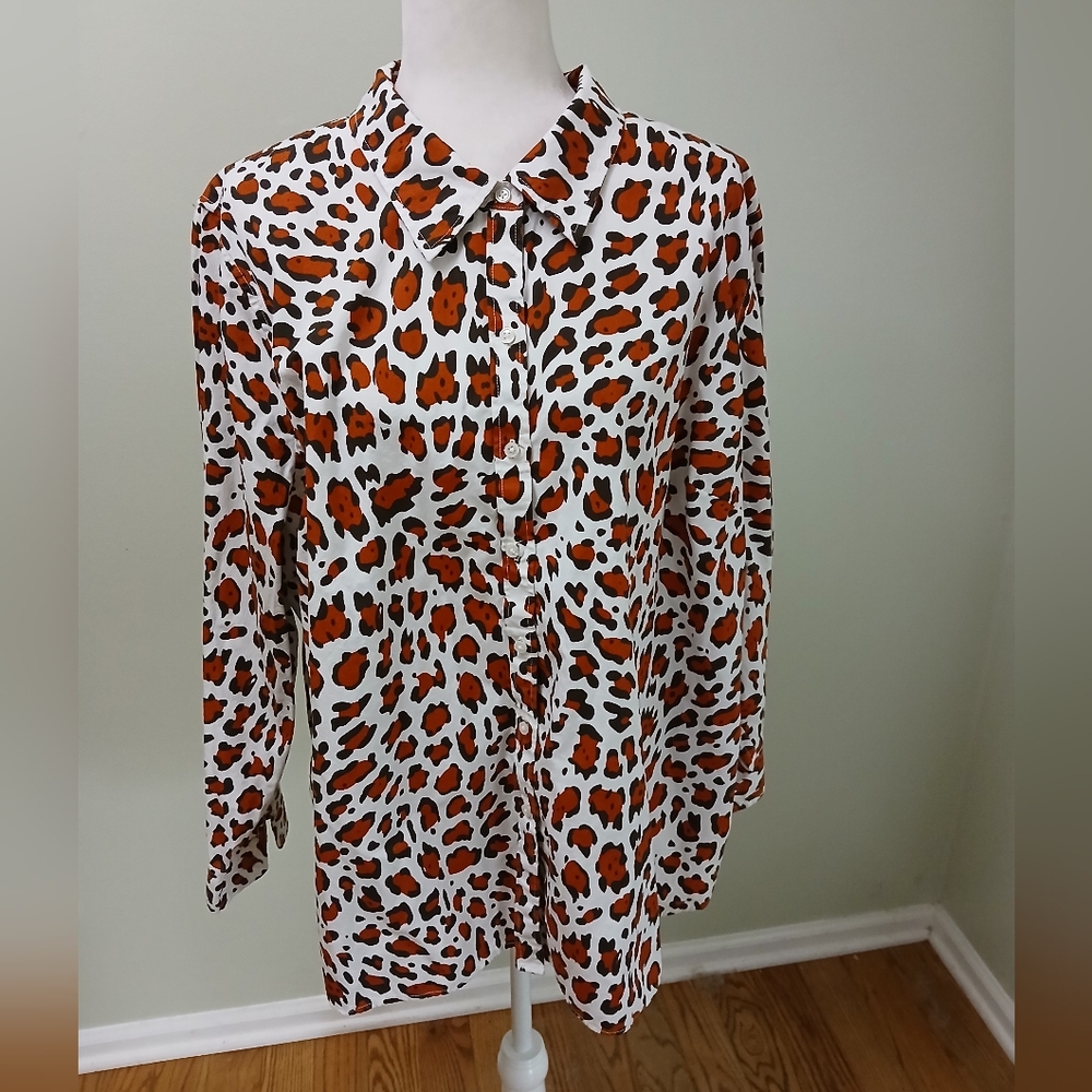Kim Rogers Curvy Cotton Leopard Print Blouse
